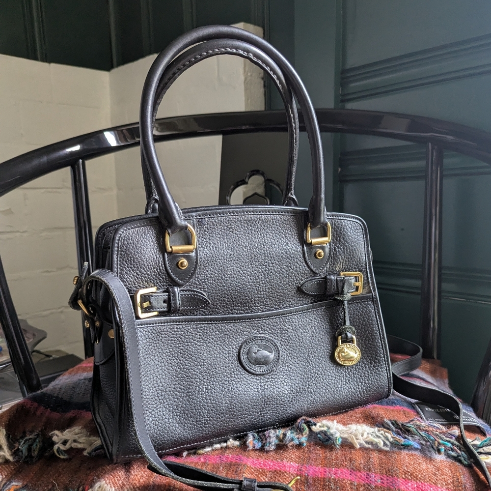 Vintage Dooney & Bourke Black All-Weather Leather Satchel Bag - P212